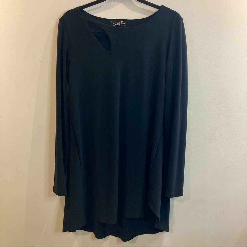 SYMPLI Sz 12 Tear Drop Crew Neck Asymmetrical Hemline  Long Sleeve Lined Tunic